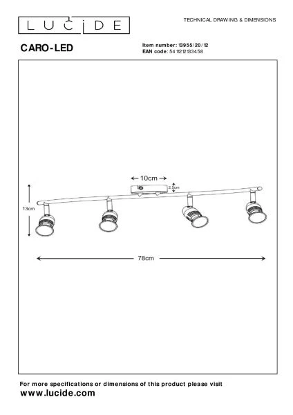 Lucide CARO-LED - Plafondspot - LED - GU10 - 4x5W 2700K - Mat chroom - technisch